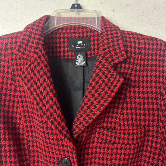 Limited Blazer Jacket sz S red black herringbone Wool Mohair blend career - Picture 2 of 5